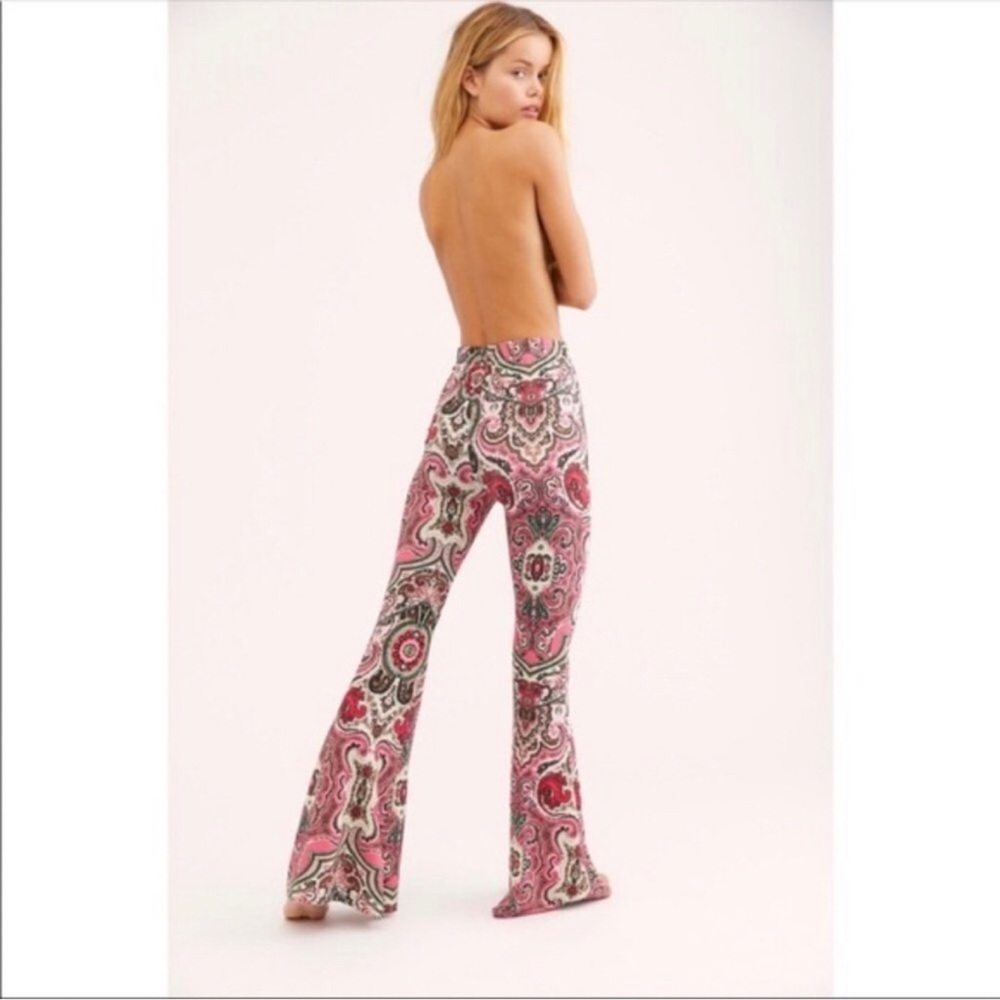 NWT FREE PEOPLE Hot Pink Combo Flare HiRise Pants
